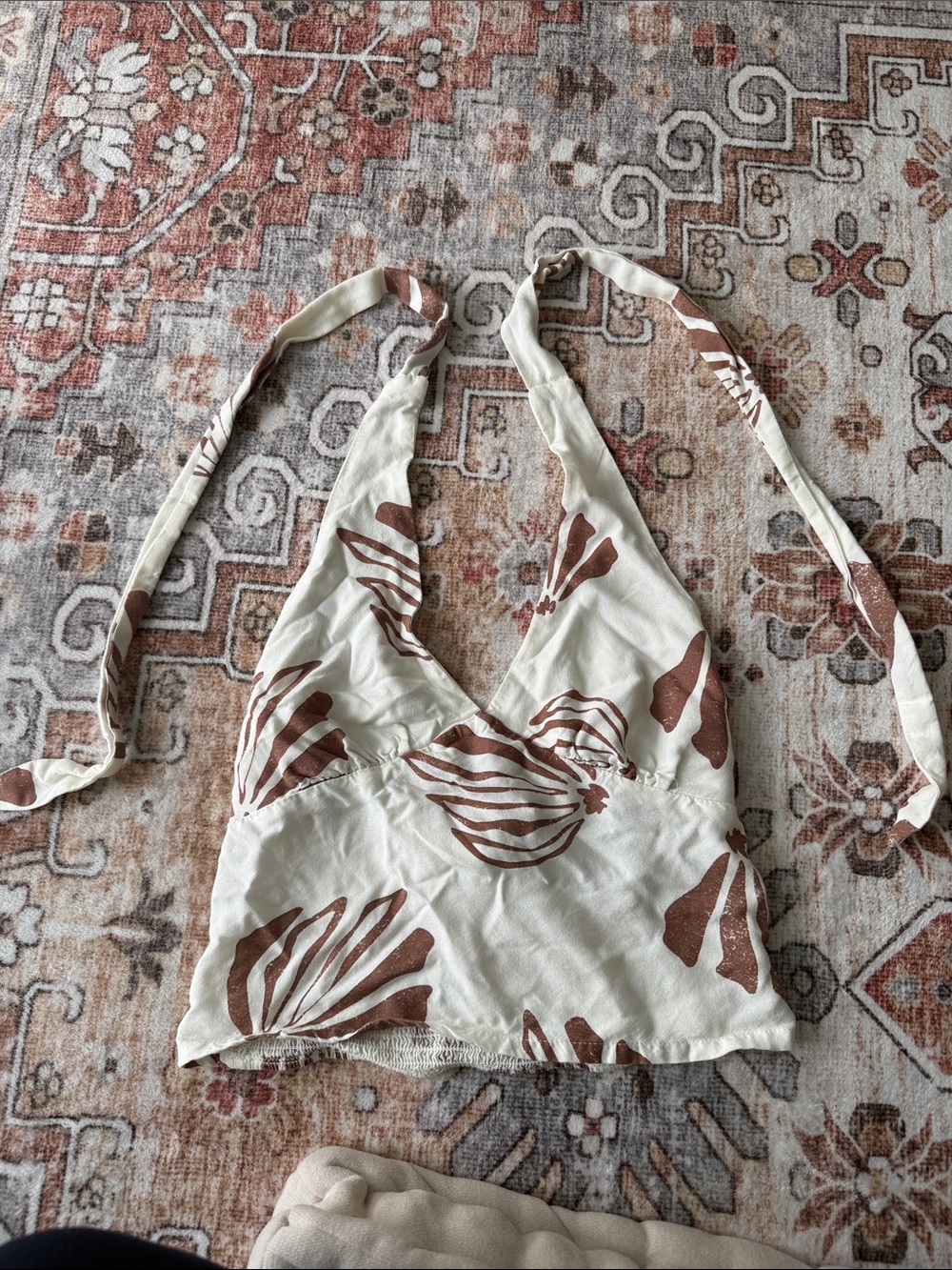 Billabong Cream Halter Camisole with Brown Botanical Print